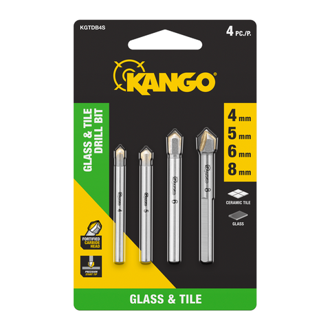 Kango 4 Piece Glass & Tile Drill Bit Set - 4, 5, 6 & 8mm Carbide