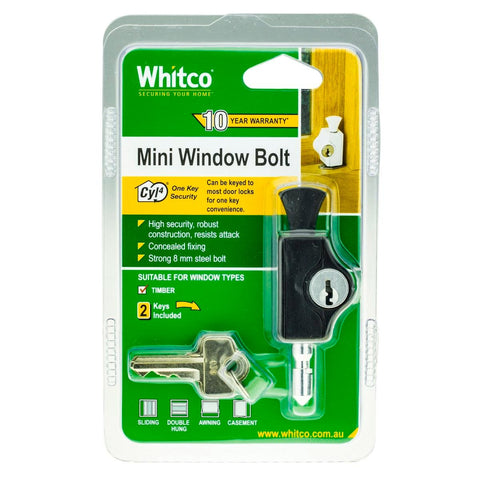 Whitco Black Cyl4 Mini Bolt Lock - High-Security Window Lock - 1 Pack - SuperSaverAU - view 1