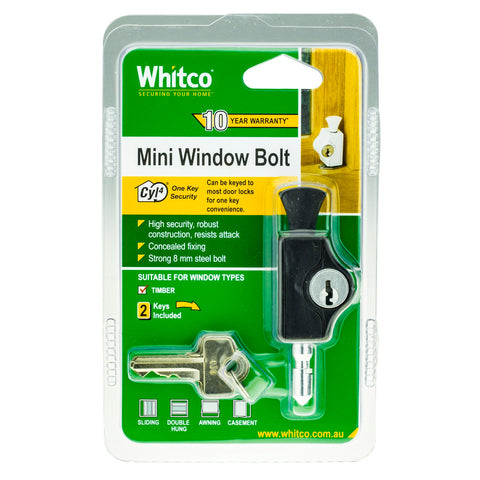 Whitco CYL4 Mini Bolt Window Lock - Black Lockable Zinc Diecast