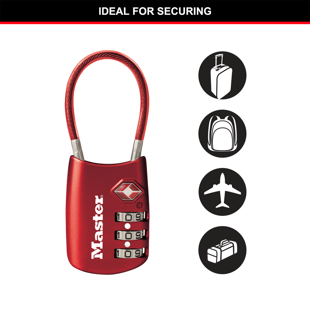 Master Lock TSA-Approved Wire Cable Combination Luggage Lock, 30mm, Resettable