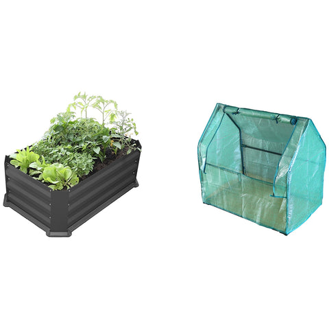 Greenlife Patio Garden Bed With Greenhouse Cover And Base 80 x 50 x 30 cm Charcoal - SuperSaverAU - view 1