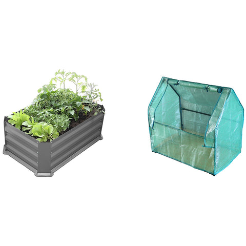 Greenlife Patio Garden Bed With Greenhouse Cover And Base 80 x 50 x 30 cm Slate Grey - SuperSaverAU - view 1