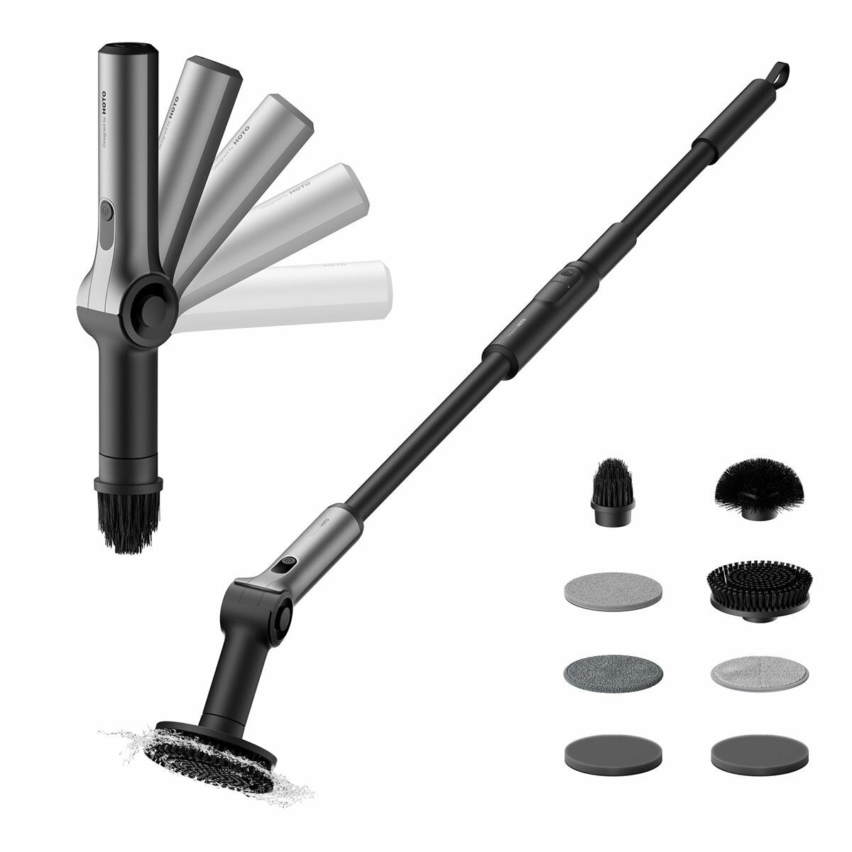 HOTO Flexi Cordless Electric Cleaning Brush 1443mm Extension Pole 8 Heads QWQJA08 — image 3
