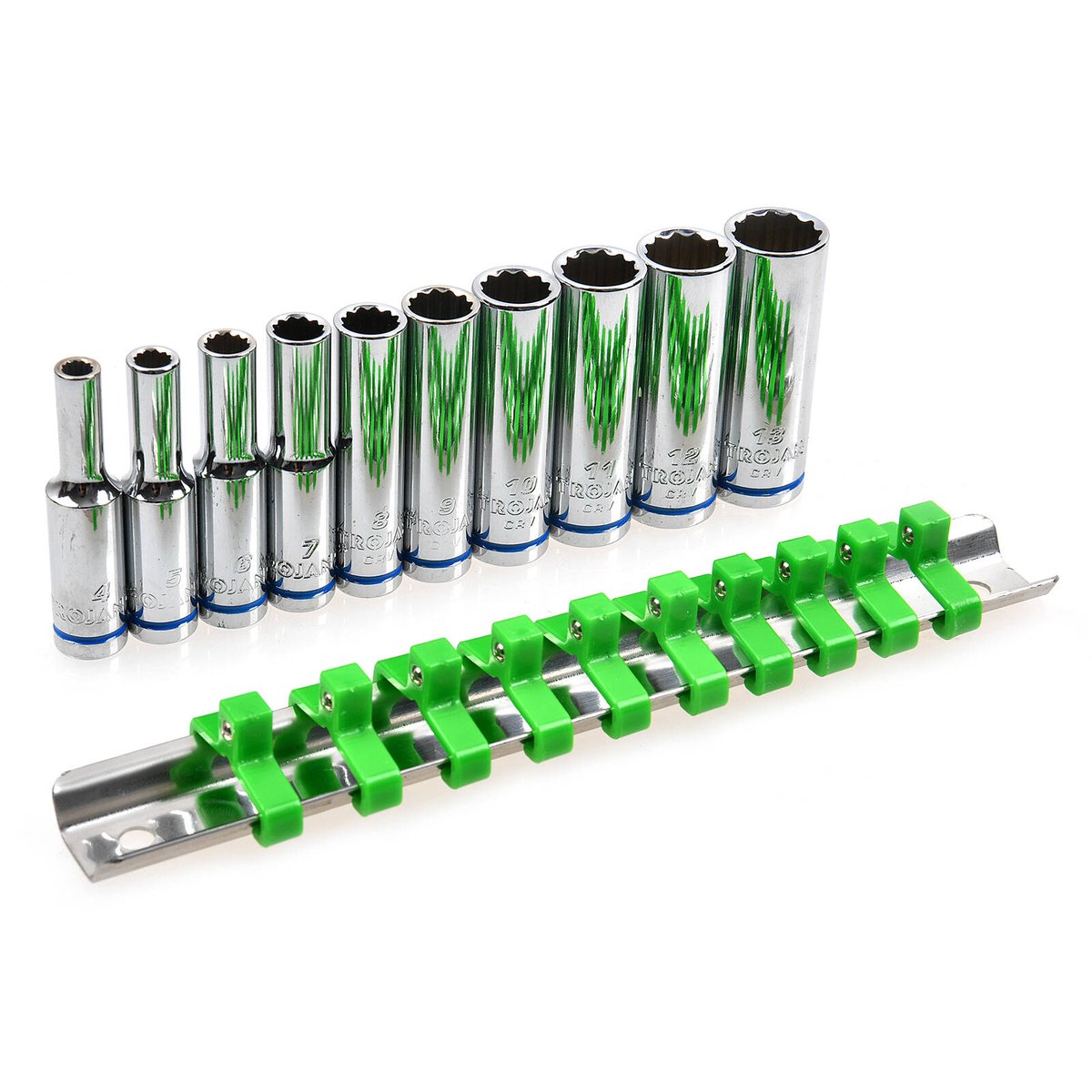 Trojan 10 Piece Deep Socket Rail Set 1/4" - 4mm to 13mm - Chrome Vanadium - SuperSaverAU - view 2