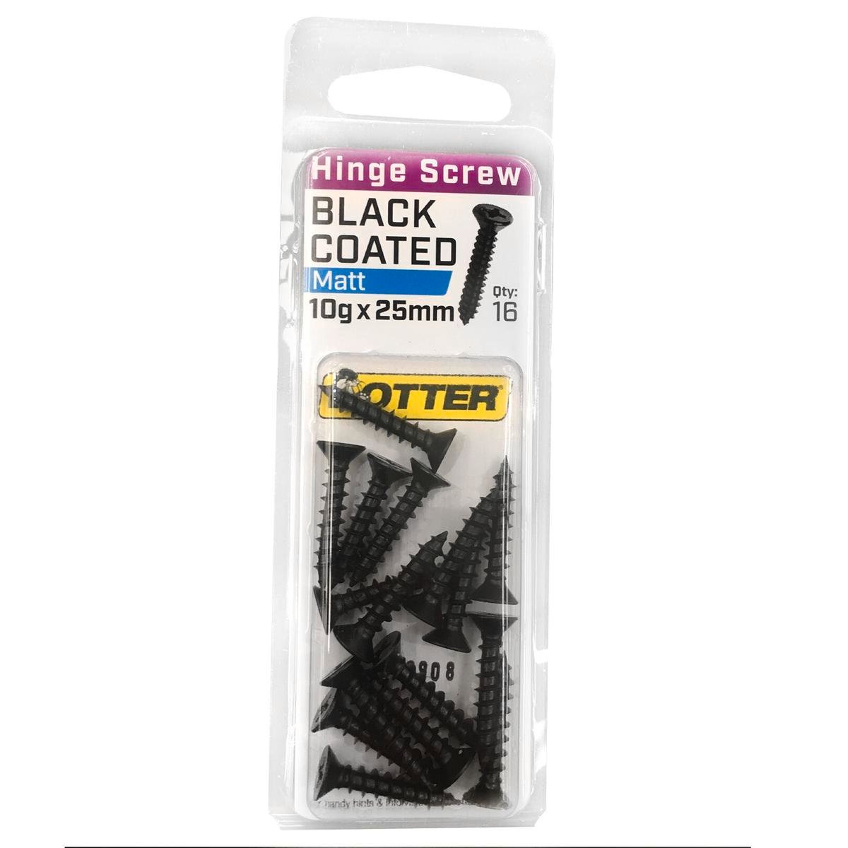 Otter 10 x 25mm Black Coated Hinge Screws Countersunk - 16 Pack