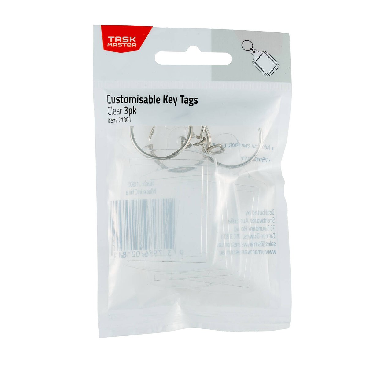 Taskmaster Clear Customisable Key Tags 3 Pack - 100mm x 140mm - Easy Identification - SuperSaverAU - view 2