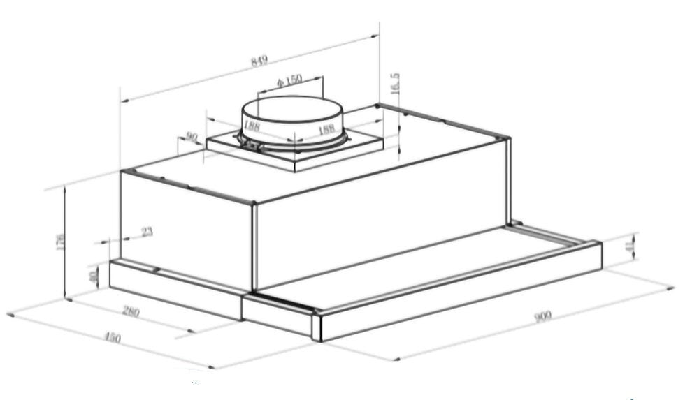 Beko 90cm Slideout Rangehood - 430m³/h, 3 Fan Speeds - Stainless Steel Front, LED Lighting - BRH90TW