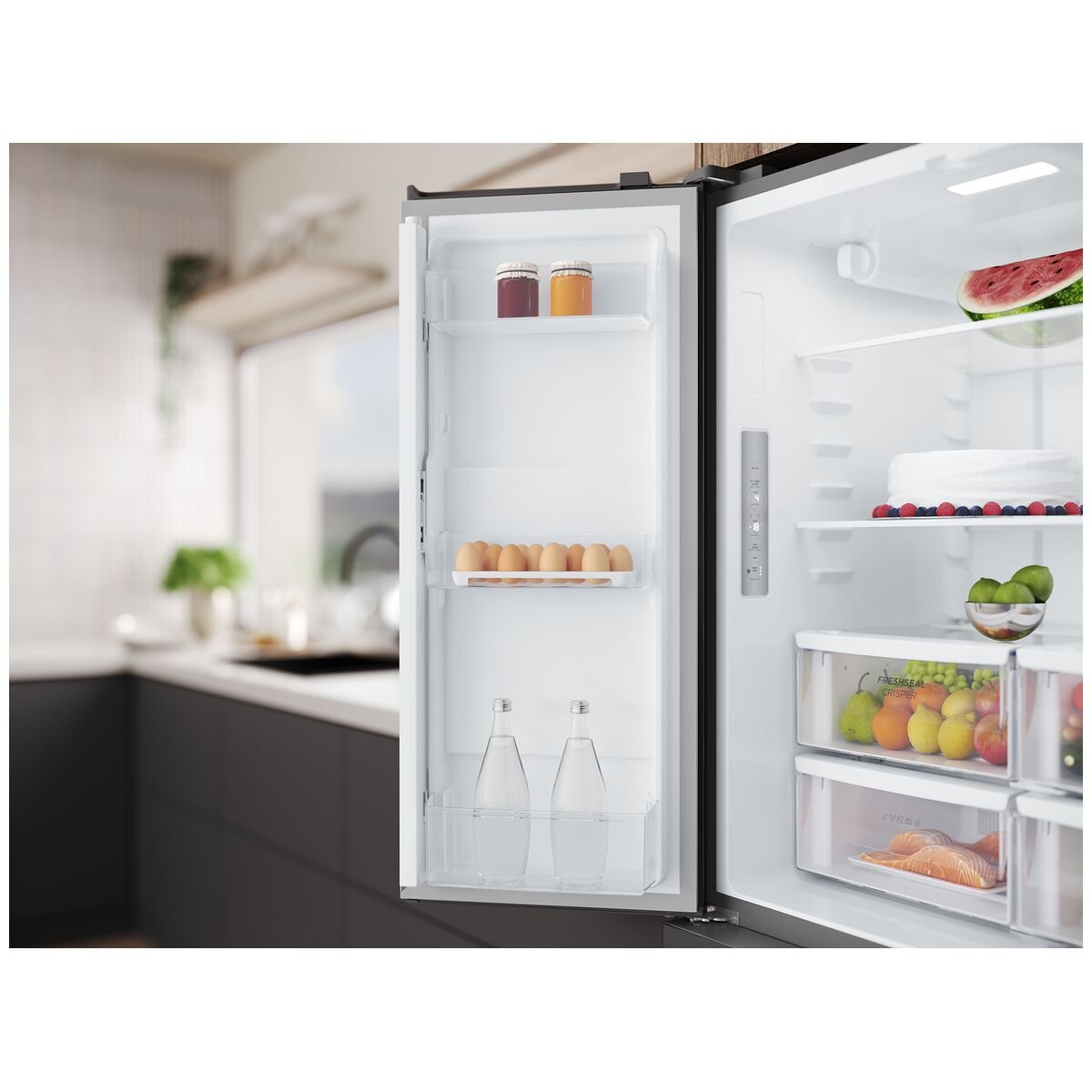 Westinghouse 564L French Door Fridge - Matte Charcoal Black, Plumbed Water Dispenser, AutoIce - WQE5750BB