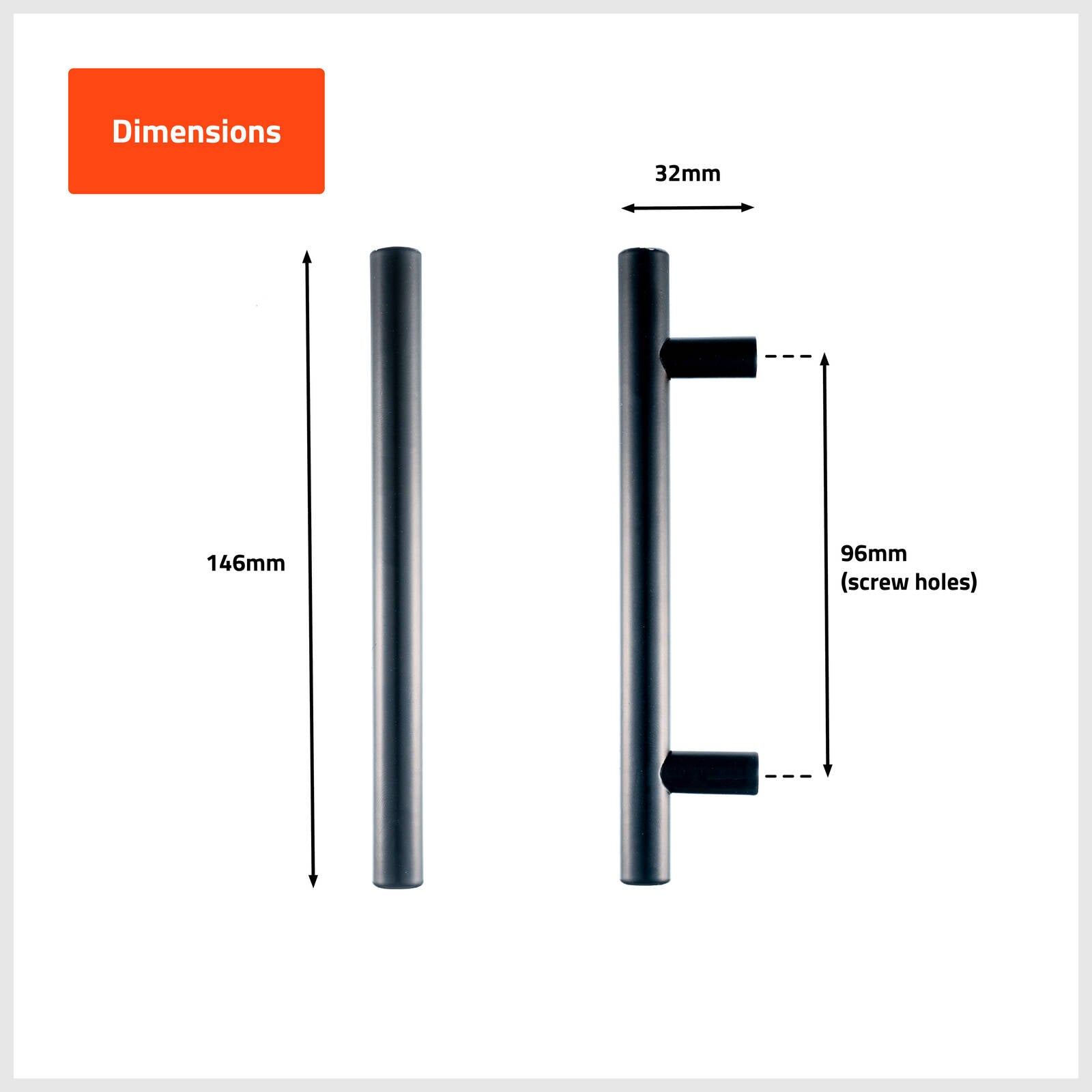Taskmaster 96mm Matte Black Hollow T Steel Cabinet Handle 4 Pack