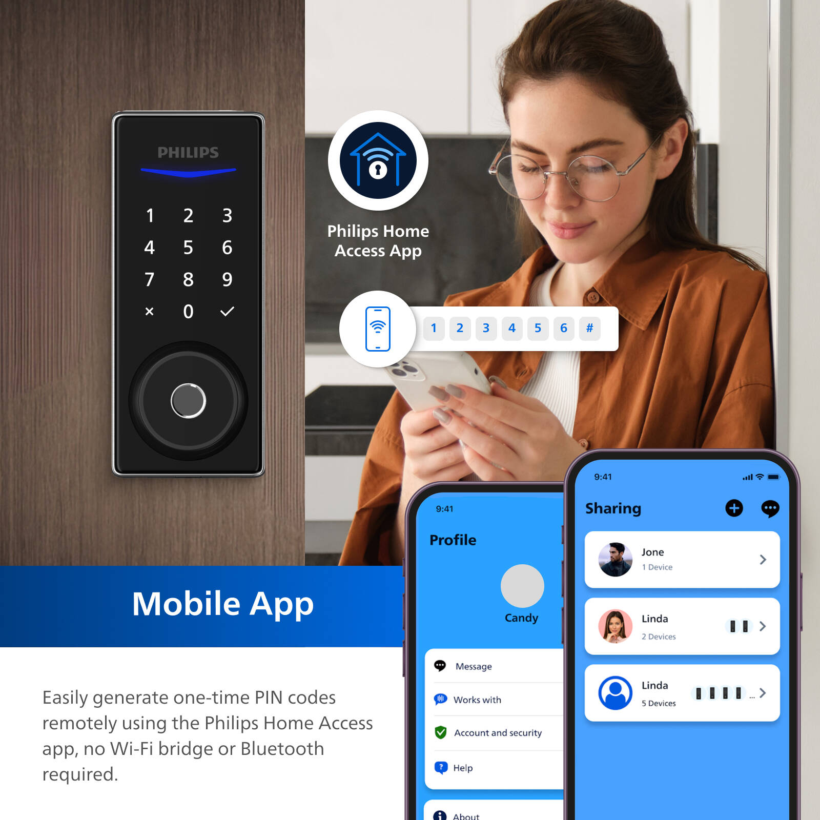 Philips EasyKey Black Fingerprint Deadbolt Door Lock with Mechanical Key DDL210S-1H