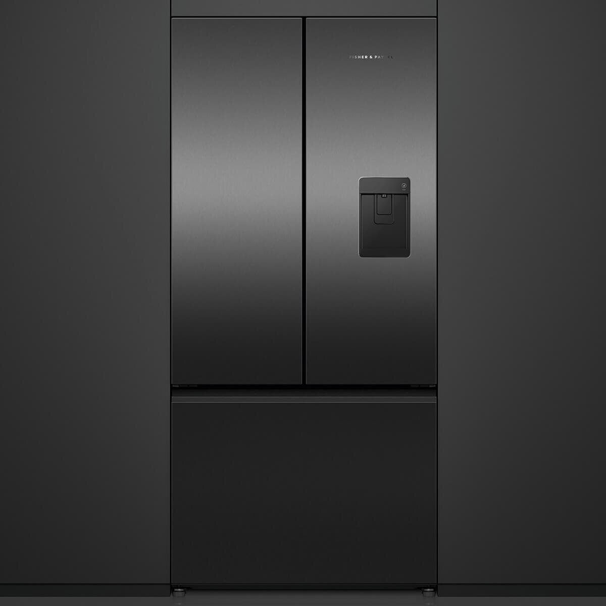 Fisher & Paykel 511L French Door Fridge - Black Stainless Steel, Ice and Water Dispenser - RF505ANUB1