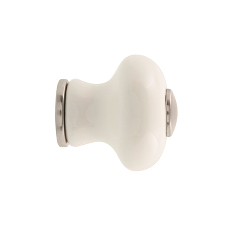 Prestige 30mm White Ceramic Knob Brushed Nickel - 6 Pack