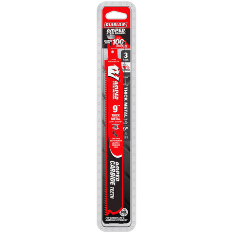 Diablo 9" Steel Demon 8TPI Carbide Reciprocating Saw Blade for Thick Metal - 3 Pack