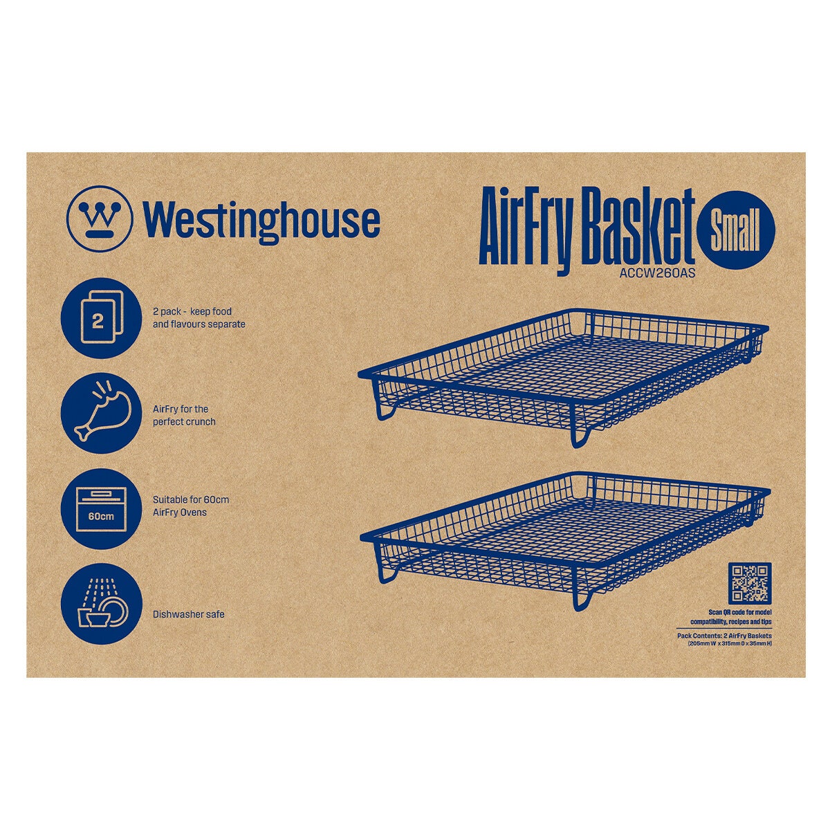 Westinghouse AirFry Basket Two Pack - Stainless Steel - For Selected 60cm AirFry Ovens - ACCW260AS