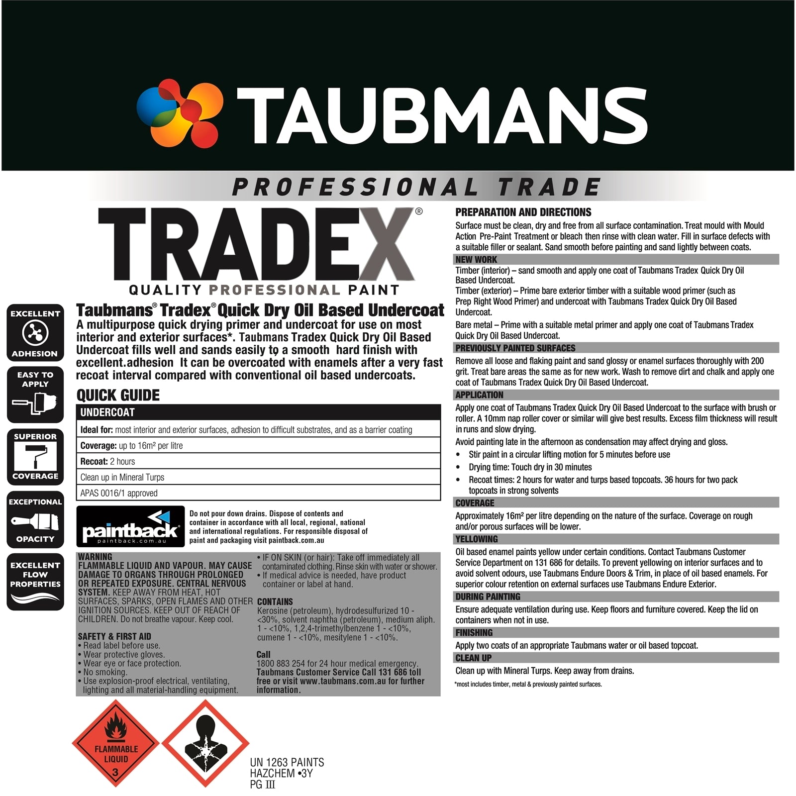 Taubmans Tradex 4L White Oil Based Interior Quick Dry Undercoat & Sealer, Splatter Resistant