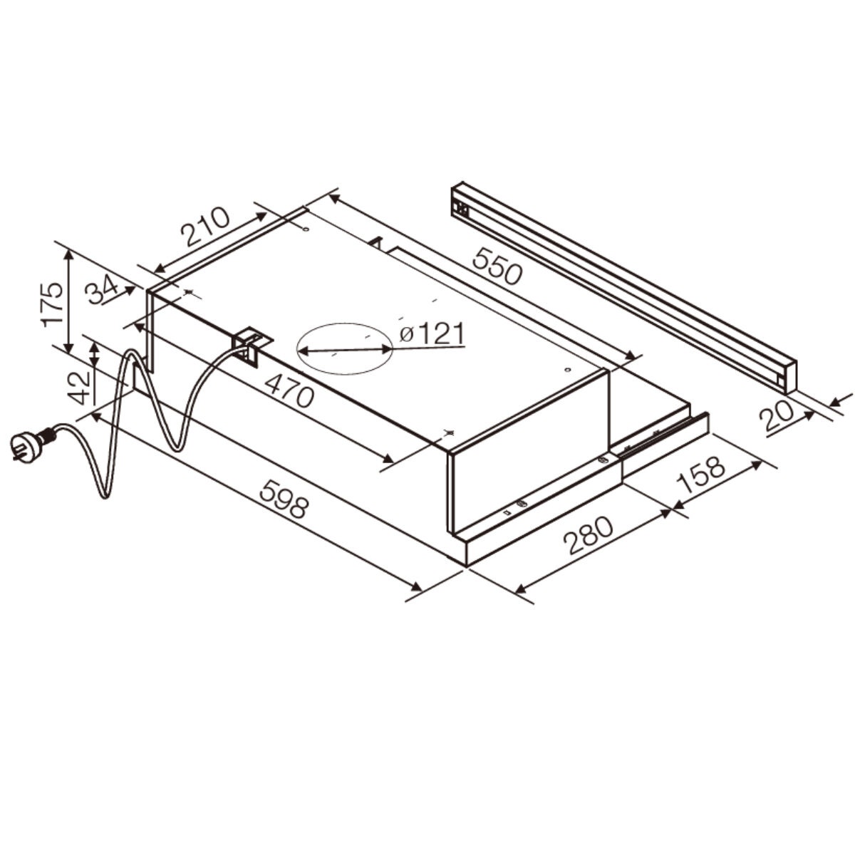 Chef 60cm Slideout Rangehood - 200m³/h, 2 Fan Speeds - White Finish, LED Lighting - CRR612WB
