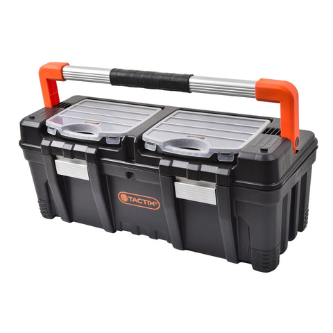 Tactix 660mm Heavy Duty Auto-Latch Tool Box, Polypropylene, with 2 Removable Organisers