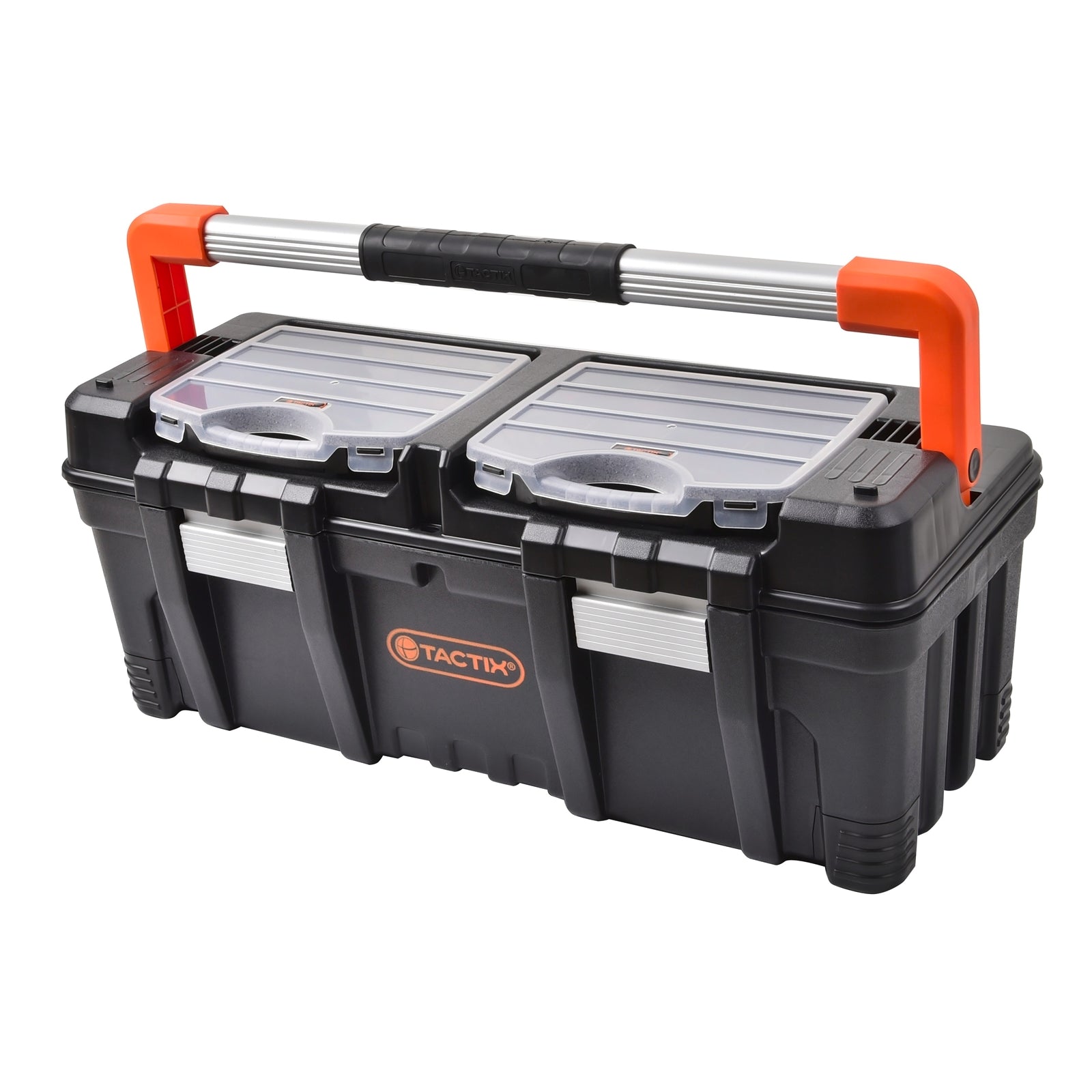 Tactix 660mm Heavy Duty Auto-Latch Tool Box, Polypropylene, with 2 Removable Organisers