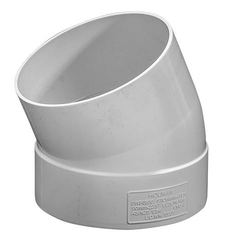 Holman 90mm 22.5 Degree Male & Female PVC Stormwater Elbow, Off White