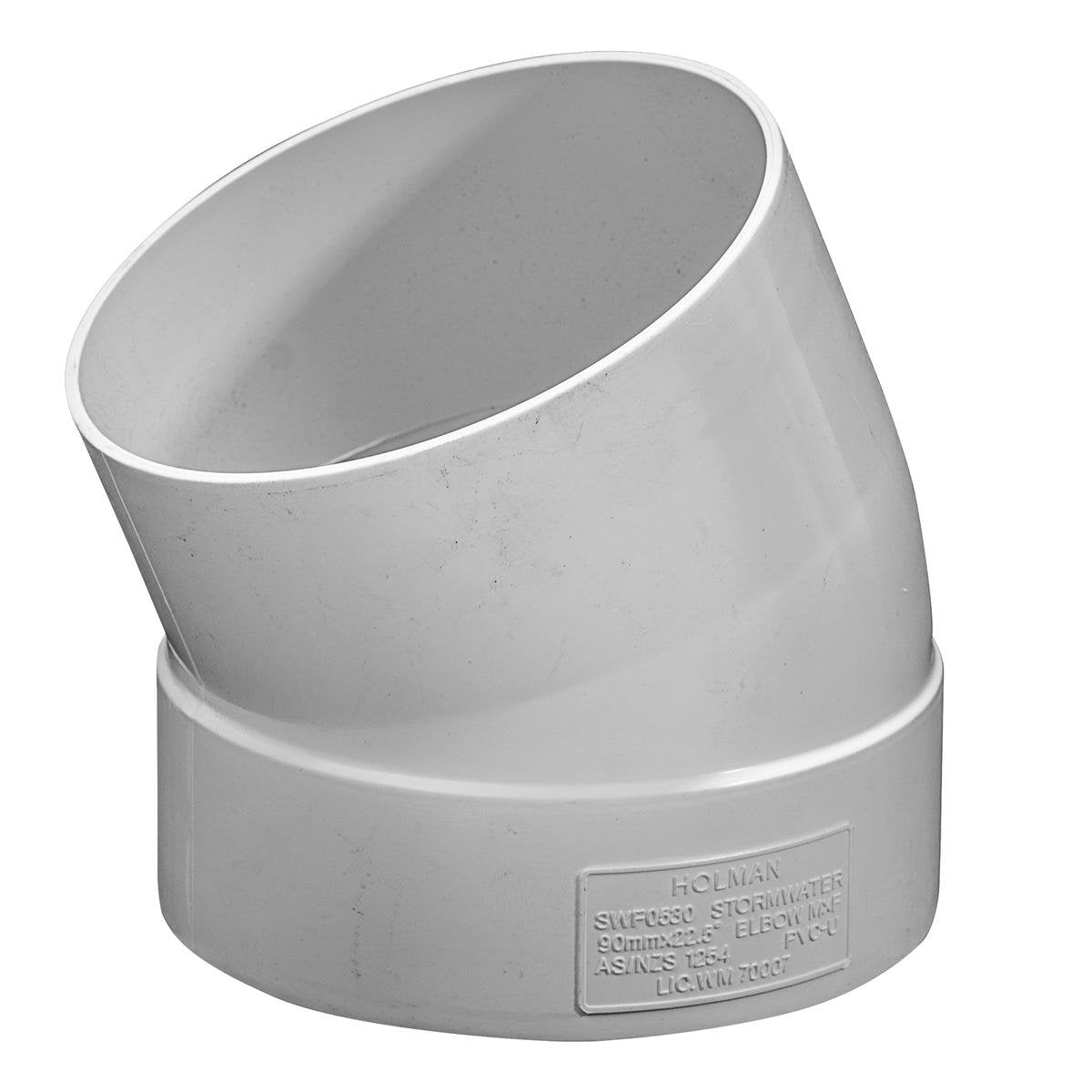 Holman 90mm 22.5 Degree Male & Female PVC Stormwater Elbow, Off White