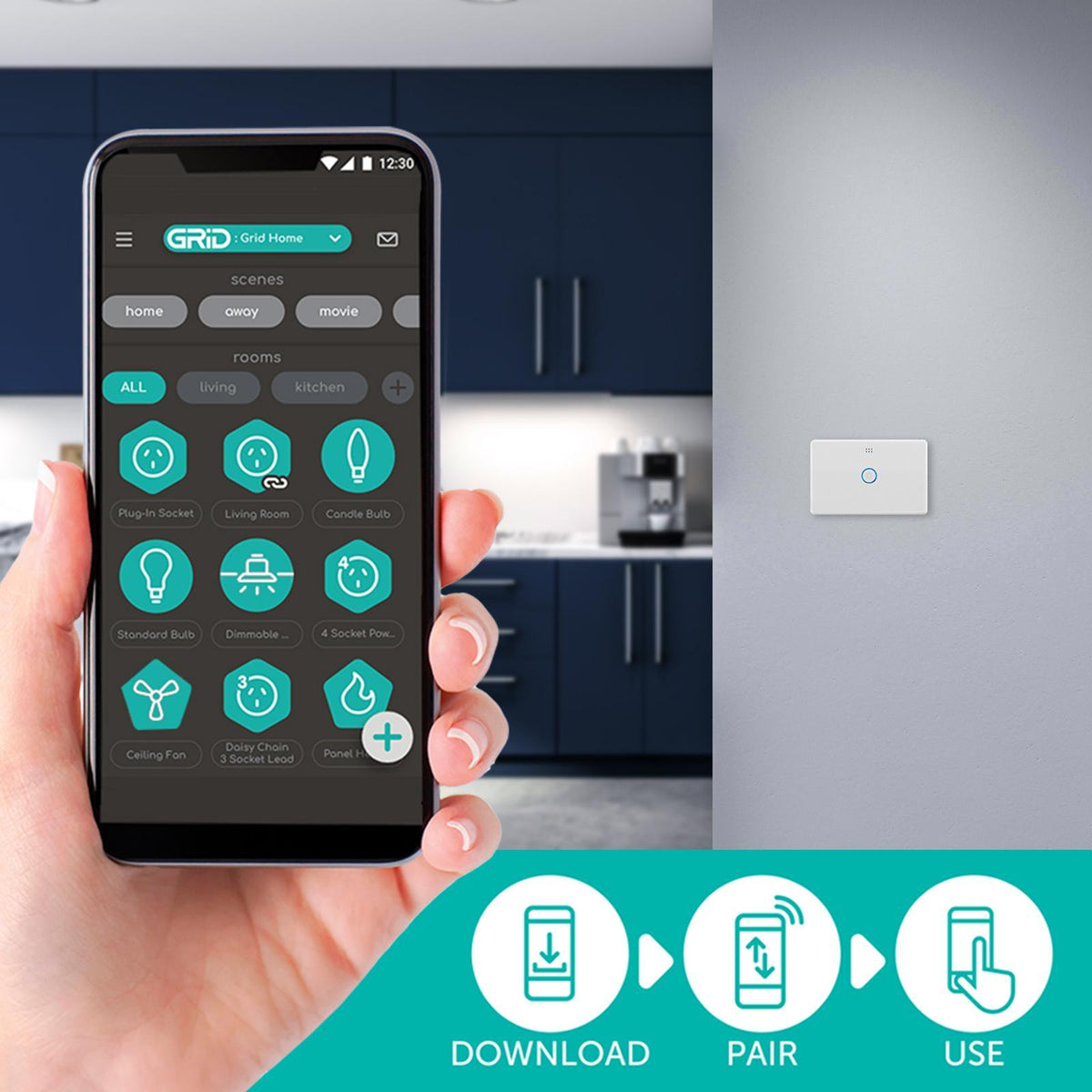 Deta 240V White Grid Connect Smart Touch Single Dimmer 6910HA