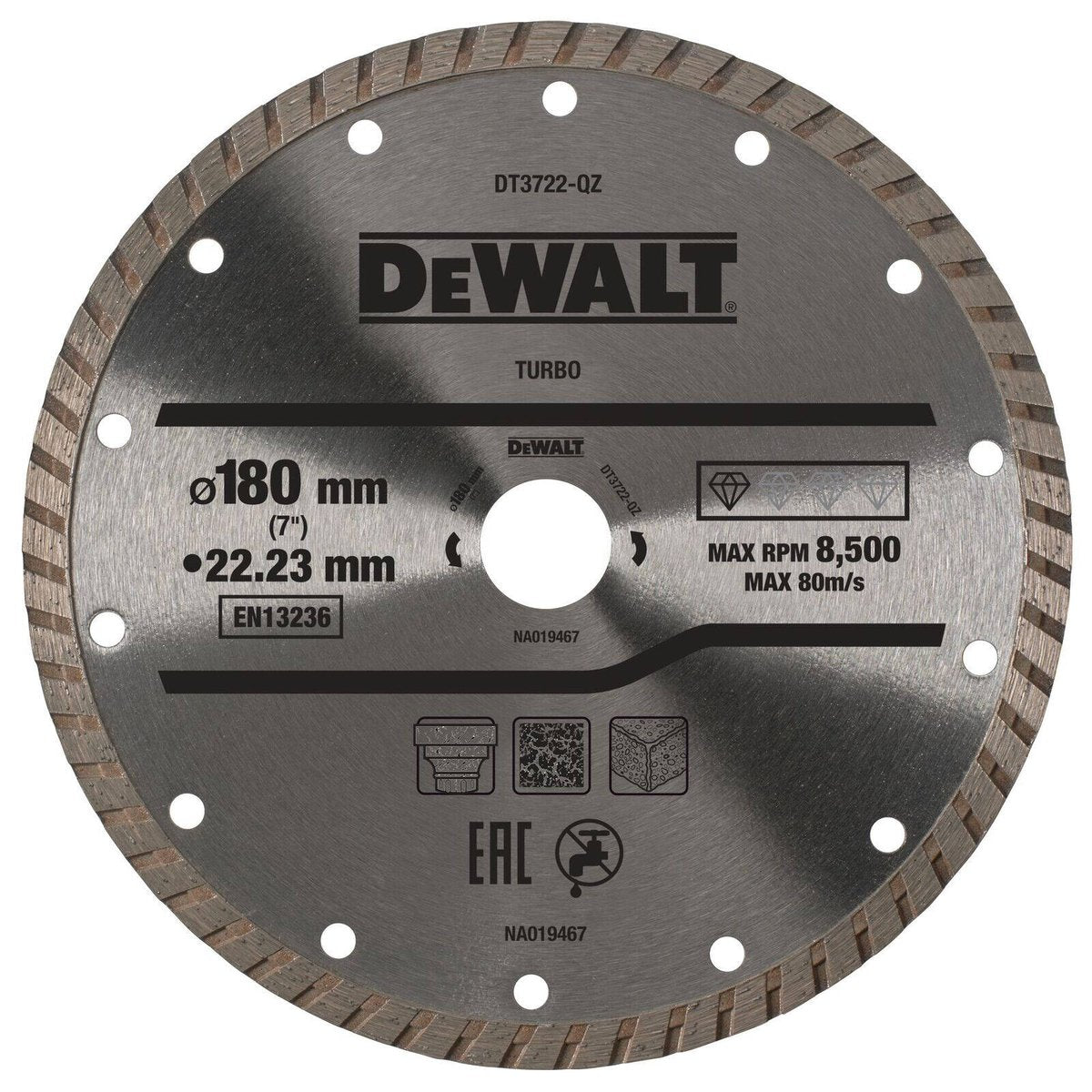 Dewalt Turbo Diamond Wheel - 180mm x 22mm - All Purpose Cutting Disc - SuperSaverAU - view 1