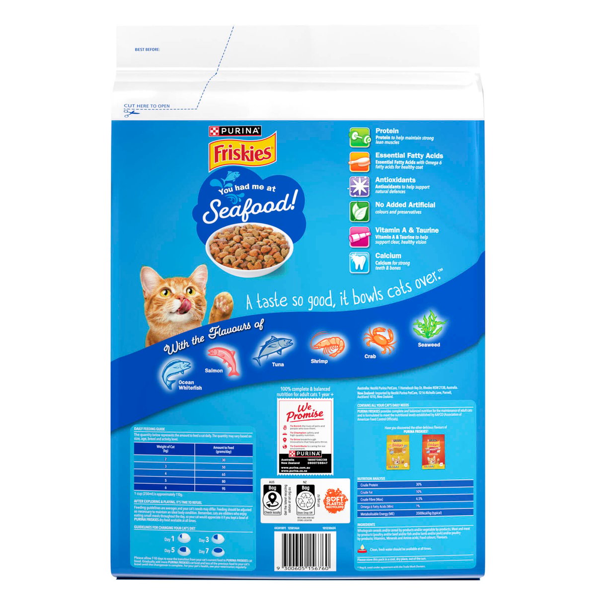 Friskies Adult Seafood Sensations Dry Cat Food - 6kg - Protein-Rich, Balanced Nutrition - SuperSaverAU - view 2