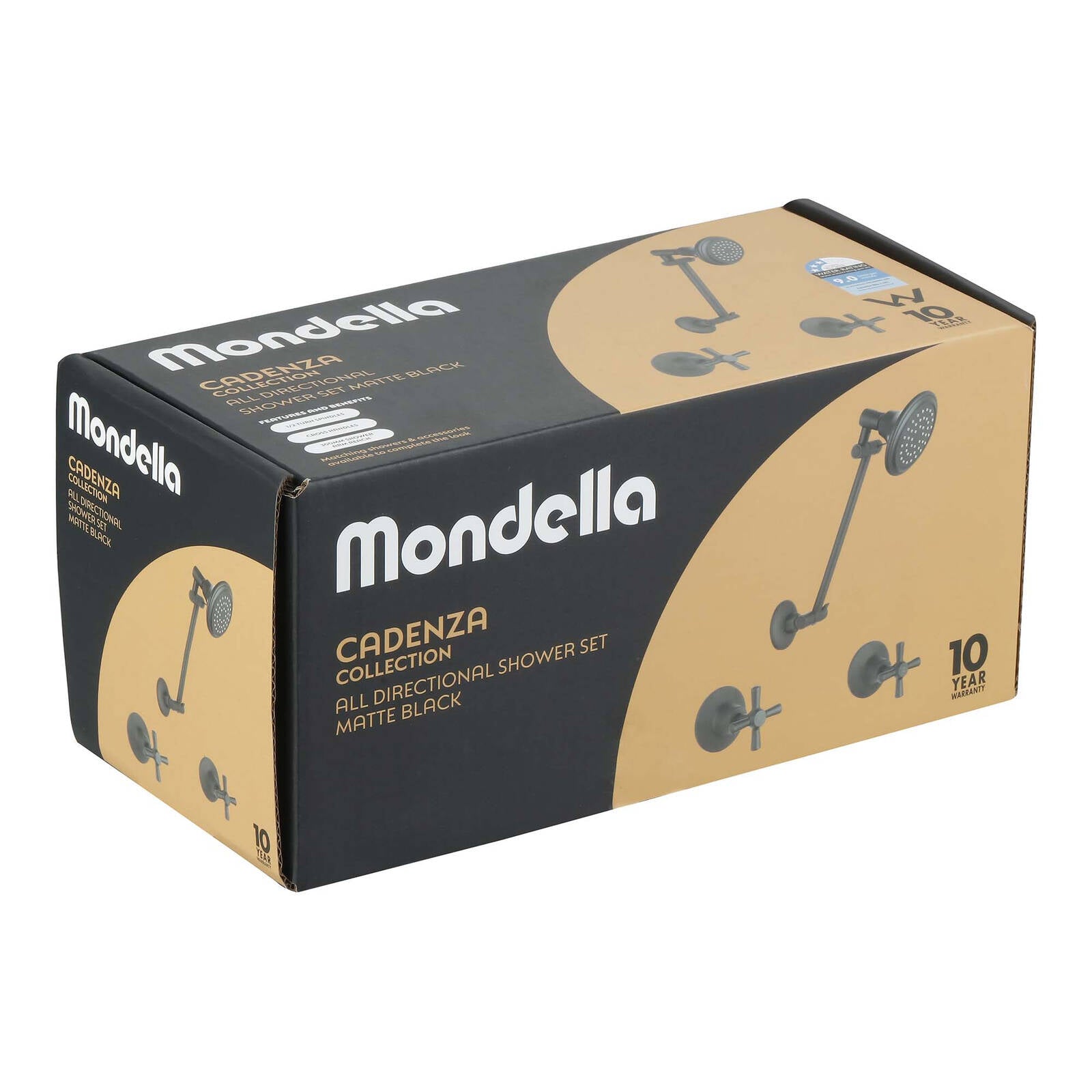 Mondella Cadenza Matte Black 1/2 Turn All Directional Shower Set, Brass, 9L/min 3 Star WELS