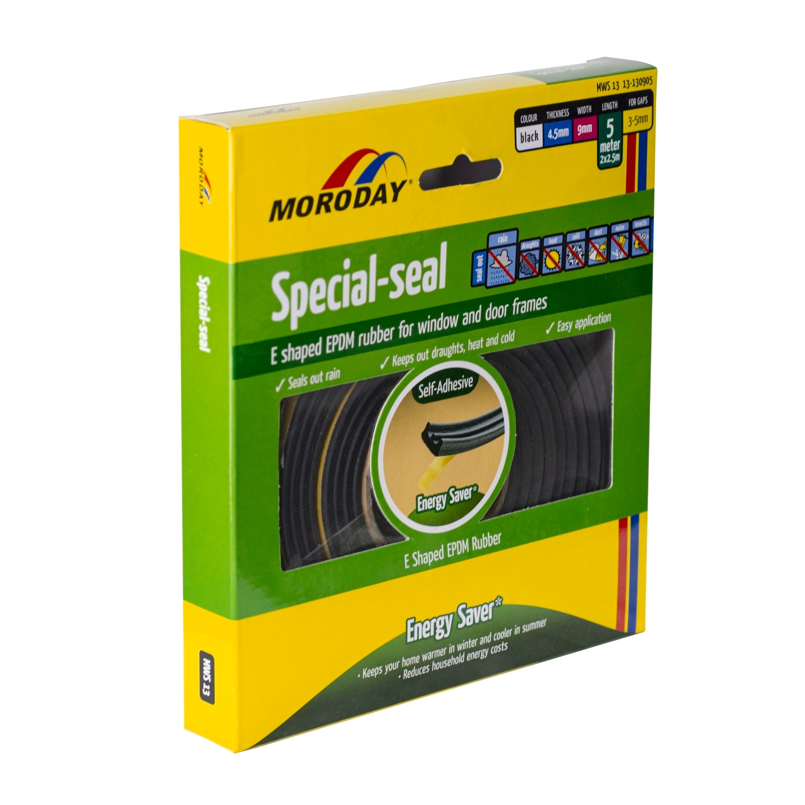 Moroday 9 x 4.5mm x 5m Black EPDM E-Shaped Weatherseal