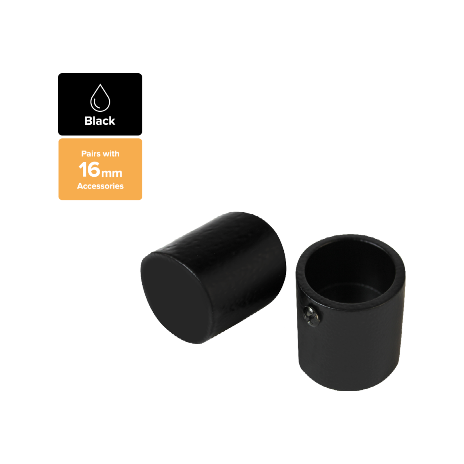 Pillar Products 16mm Black Aluminium Curtain Rod Finial Cap - 2 Pack
