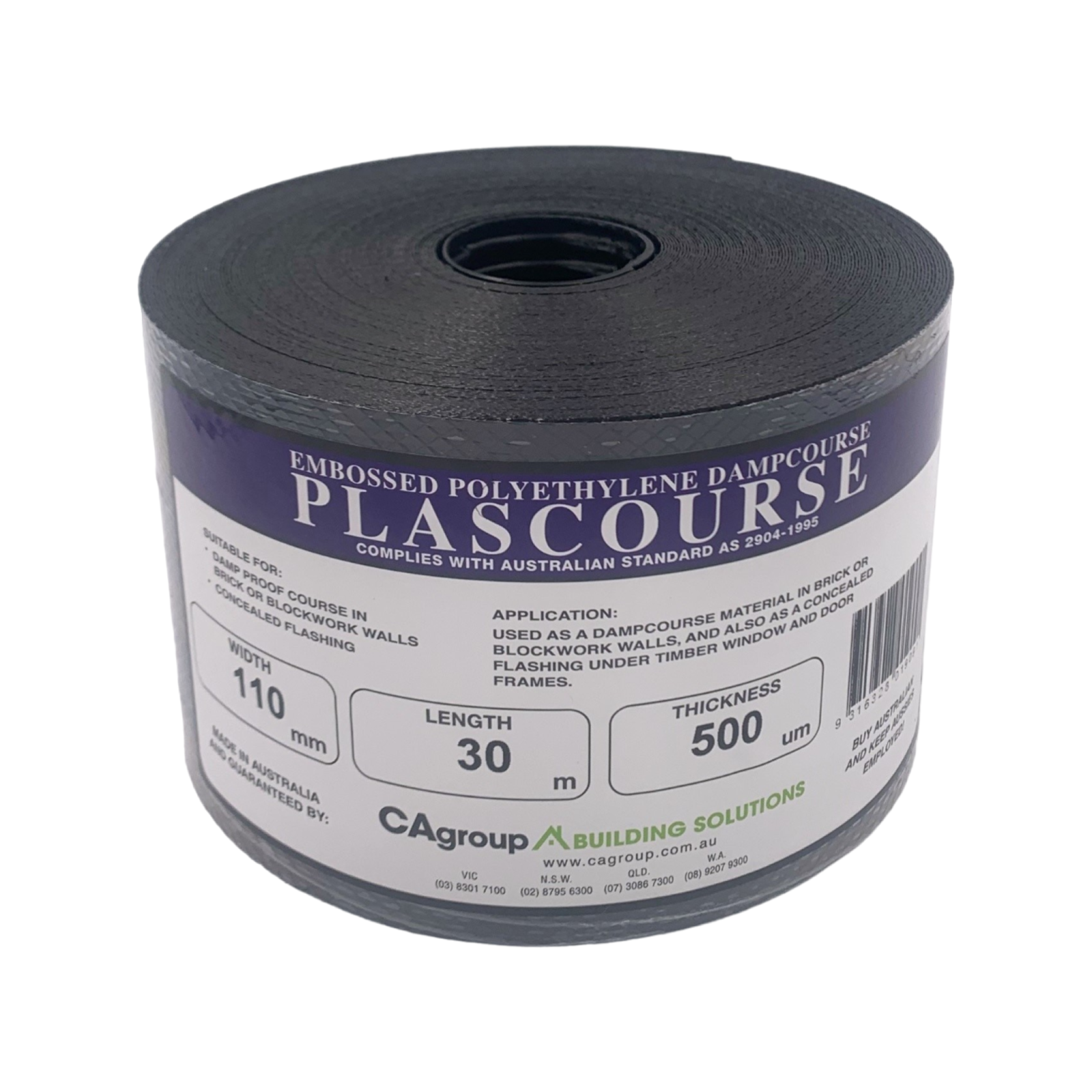 CAgroup Plascourse 110mm x 30m x 500um Black Embossed Polyethylene Dampcourse