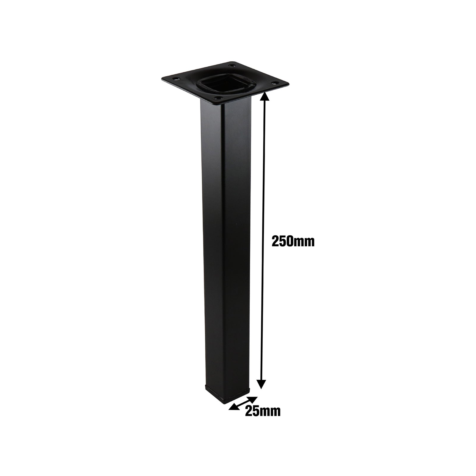 Adoored 250 x 25 x 25mm Black Steel Square Tube Furniture Leg