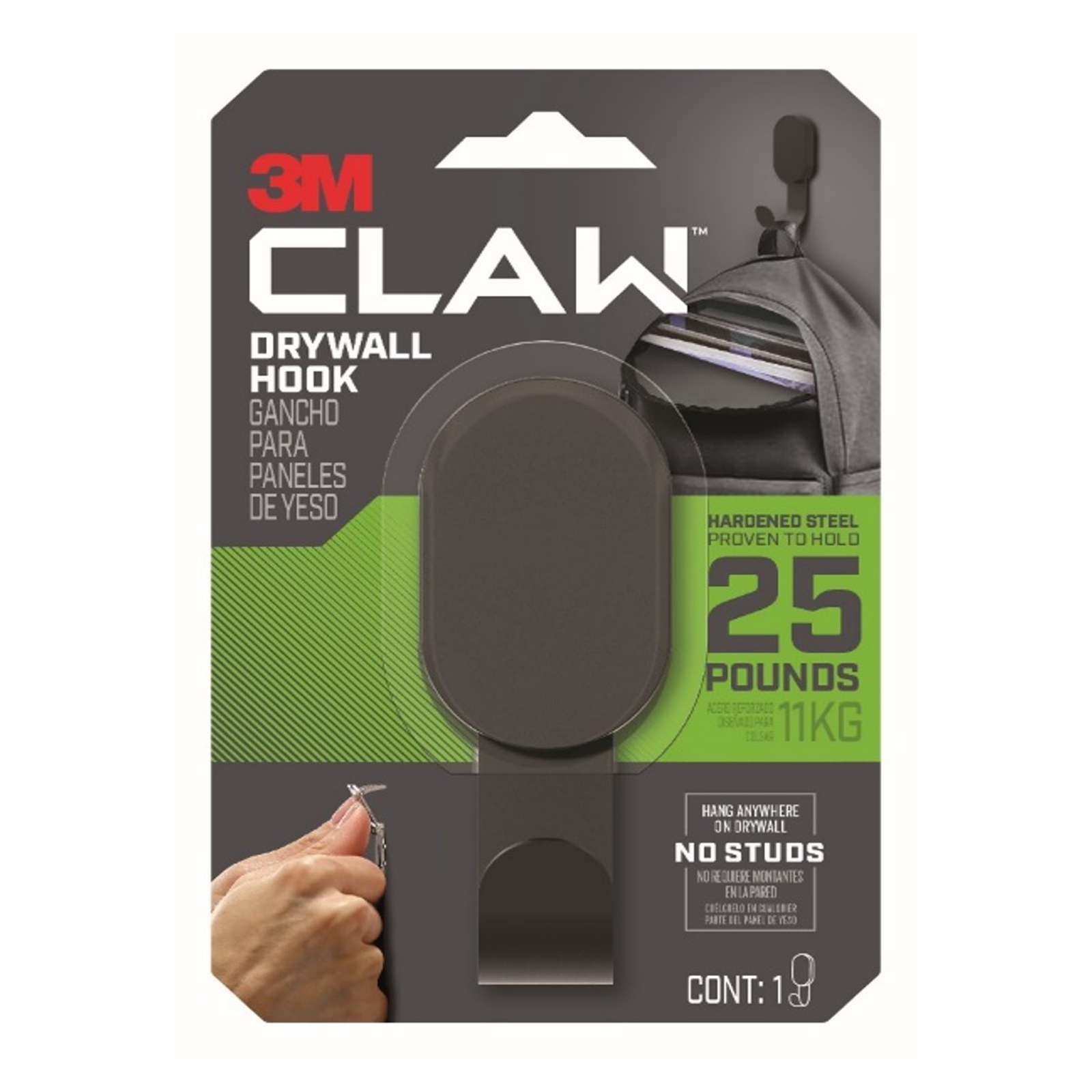 3M CLAW Plasterboard Wall Hook Black 11kg