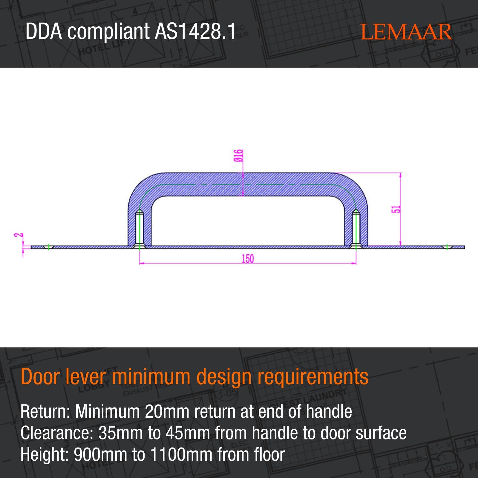 Lemaar DDA D Pull on Plate 300 x 75 x 2.5mm Satin Stainless Steel - Indoor/Outdoor