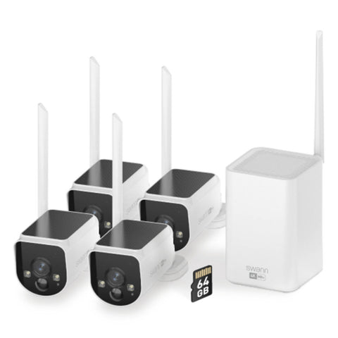 Swann MaxRanger4K 4K Solar Wireless Security System 4 Camera 64GB Night Vision SWNVK-MR4KSD4-AU