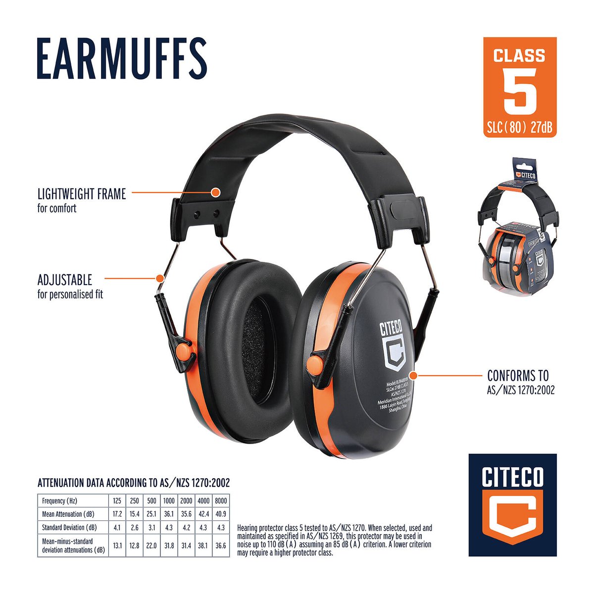 Citeco Class 5 Ear Muffs for Hearing Protection