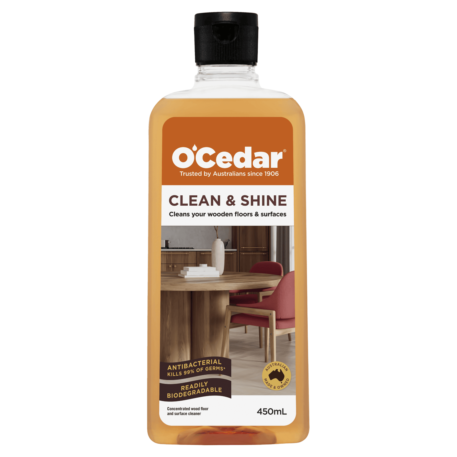 O'Cedar Clean and Shine Timber Floor Cleaner 450ml Concentrate - No-Rinse