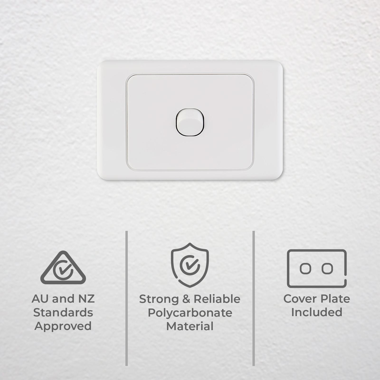 DETA White Single Switch 10 Pack - Polycarbonate Horizontal 240V Trade Pack