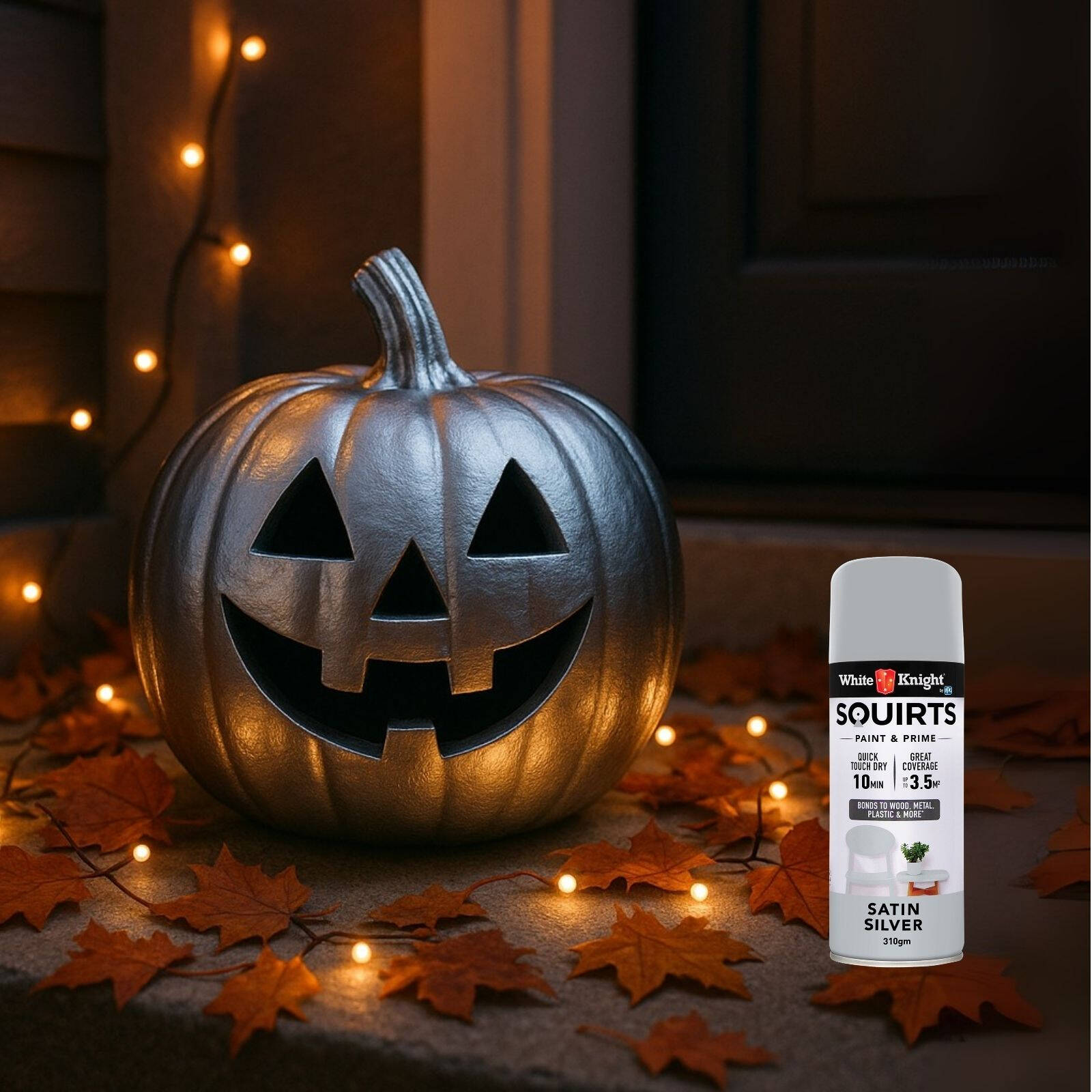 White Knight Squirts 310g Silver Satin Spray Paint - Indoor/Outdoor