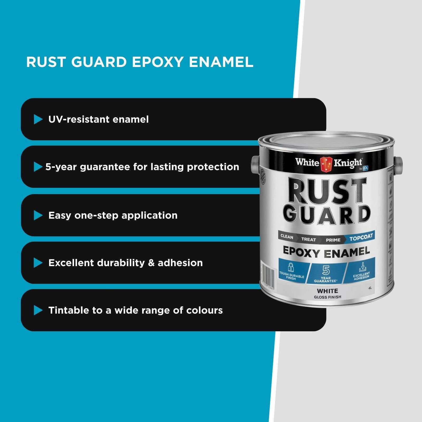 White Knight Rust Guard White Gloss Solvent Based Epoxy Enamel Paint 4L