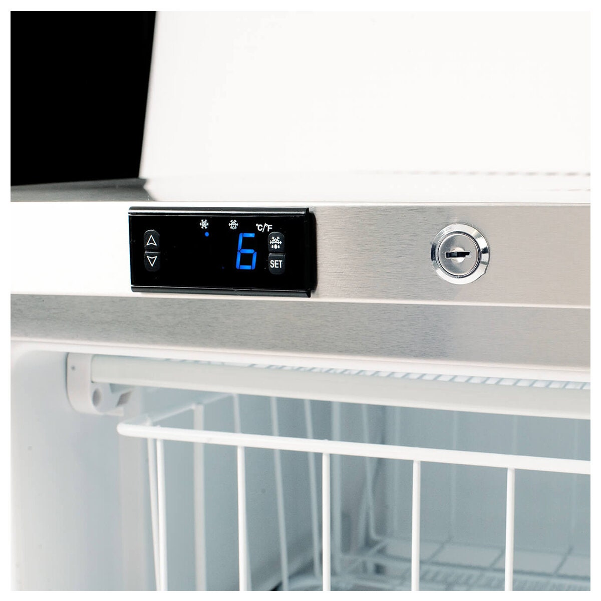 Bromic 115L underbench freezer - stainless steel, door lock, digital controller, 3 baskets - UBF0140SD-NR