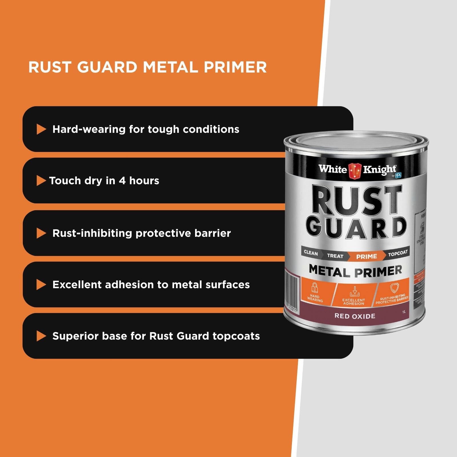 White Knight Rust Guard Metal Primer Paint 1L Red Oxide Anti-Corrosive
