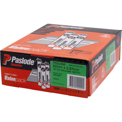 Paslode 50 x 2.87mm Hot Dipped Galvanised D Head Impulse Framing Nails - 3000 Pack