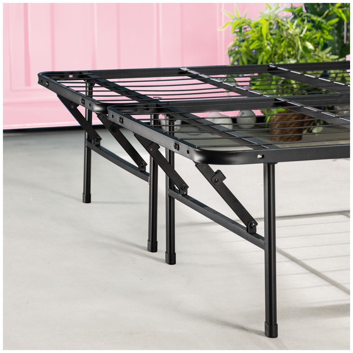 Zinus Smartbase Folding Bed Frame Queen - Black Steel, 33cm Under-Bed Clearance - AU-SBBK-14Q