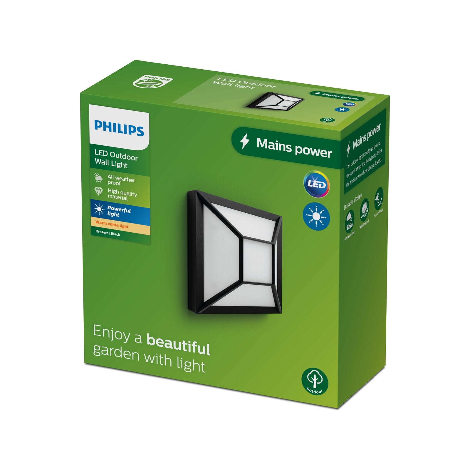 Philips LED 1300lm Warm White 12W 240V Outdoor Square Wall Light, Weather Resistant 915005554707