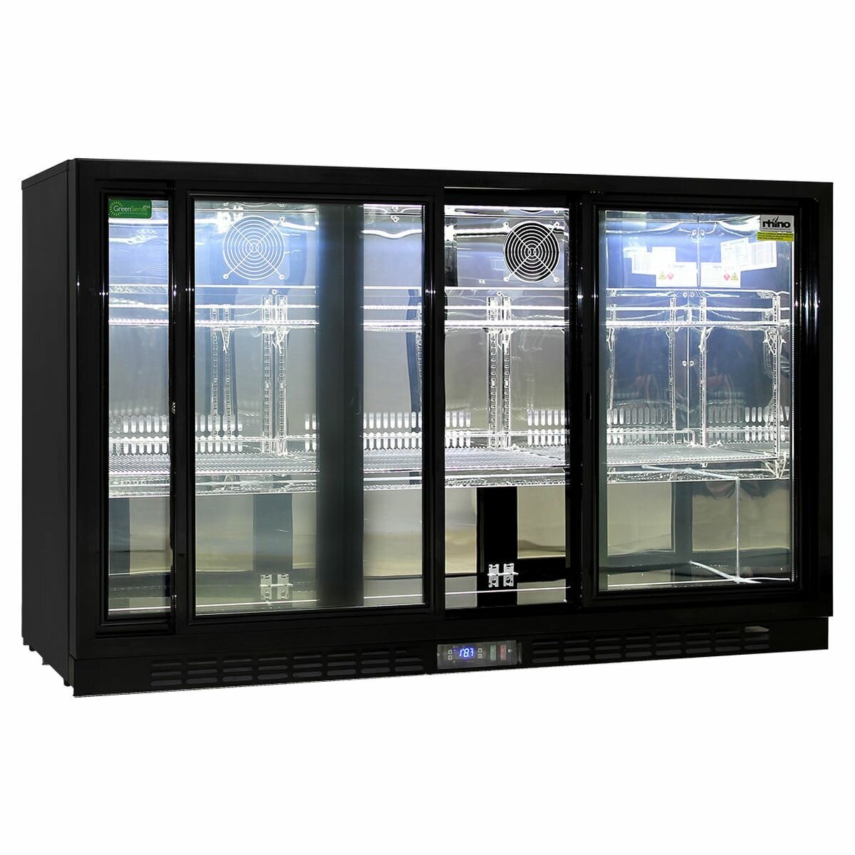 Rhino 330L Three Sliding Door Beverage Centre - Black, Frost Free, 8 Star Energy Rating - SG3S-B