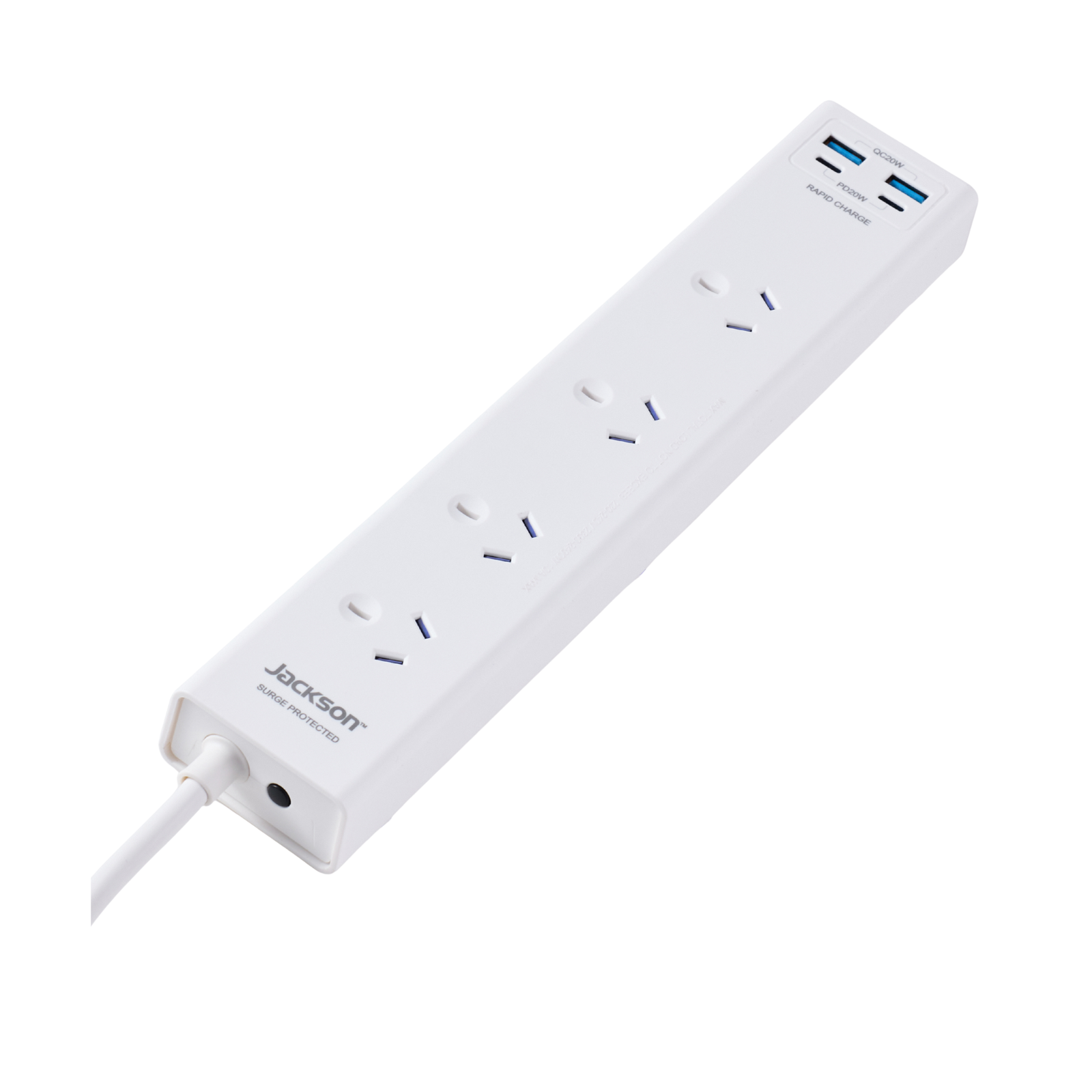 Jackson 4 Outlet Powerboard USB-A/USB-C PD20W 2 Wide-Spaced White PT44AC20WW