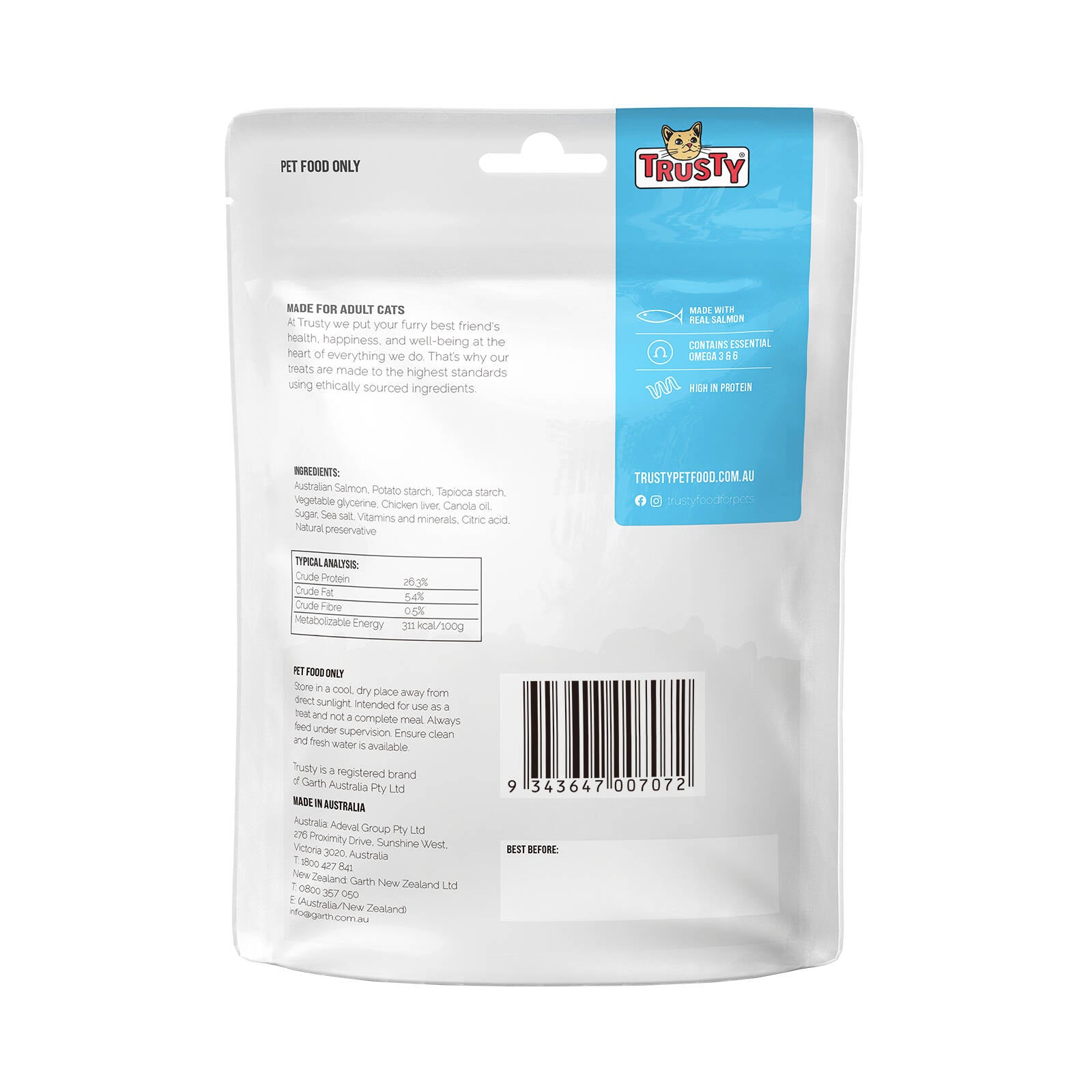 Trusty Cat Treats with Salmon 100g, Grain-Free Adult, Australian Made