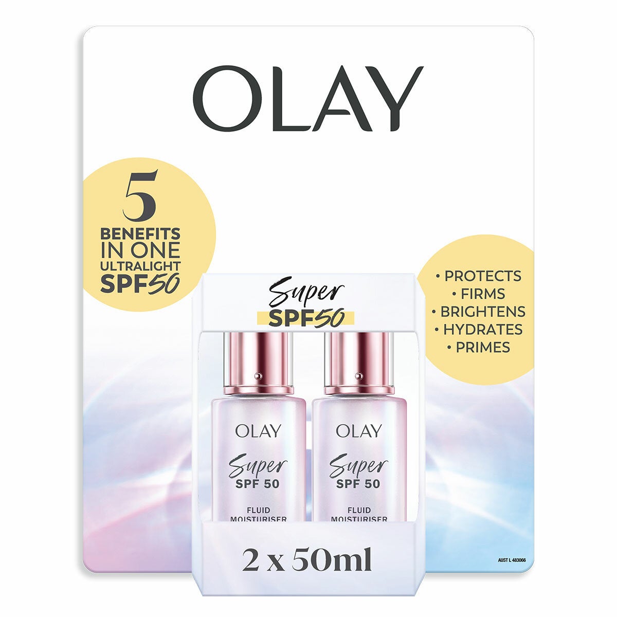 Olay Lightweight Face Moisturiser SPF50 Super Fluid Primer 2 x 50ml
