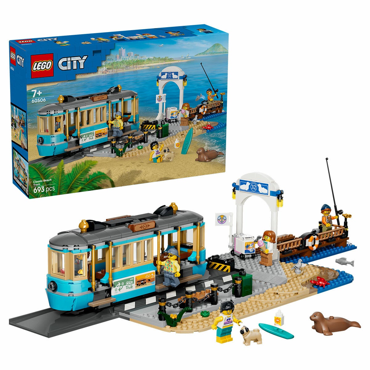 LEGO Beach Streetcar Tram Toy City Classic Building Blocks Set Ages 7 Plus 60506